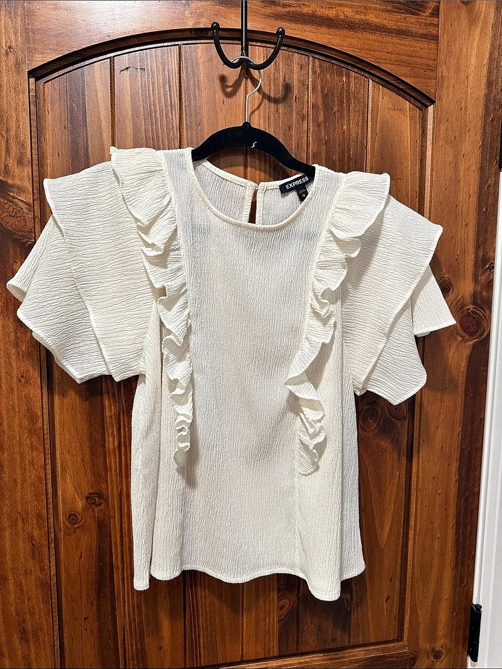 Express Ruffle Sleeve Blouse in Cream